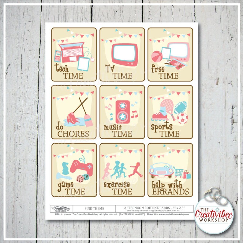 Printable Afternoon Routine Cards for Children Pink 18 - Etsy