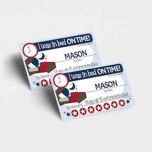 Printable In Bed On Time Punch Card for Children, Blue Evening Routine Card, Editable Name and Reward, Bedtime Tracker, Kid Incentives
