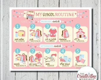 School Routine Chart | Before and After School Routine | Pink | Children's Chart | Printable School Chart | Girl | Chart for School