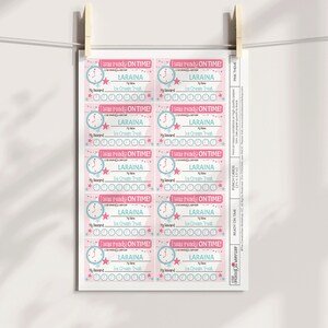Printable Pink Ready on Time Punch Card for Kids, Editable Name ...