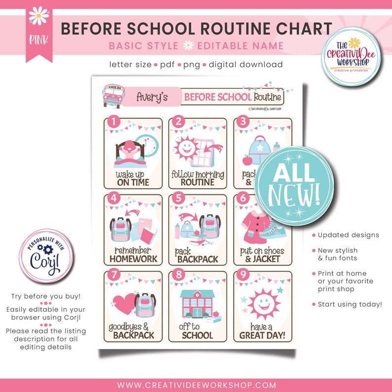 Kids Remember Routine Personalized Pink Before School Routine Chart (printable) - Etsy