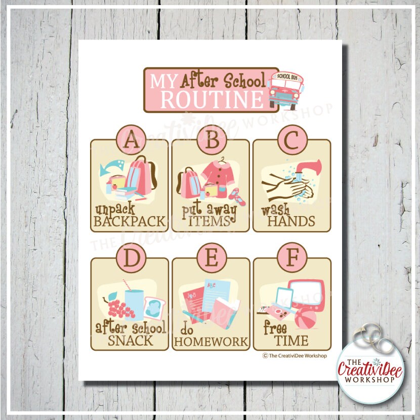 After School Printable Routine Chart, Pink, Children's Schedule for ...