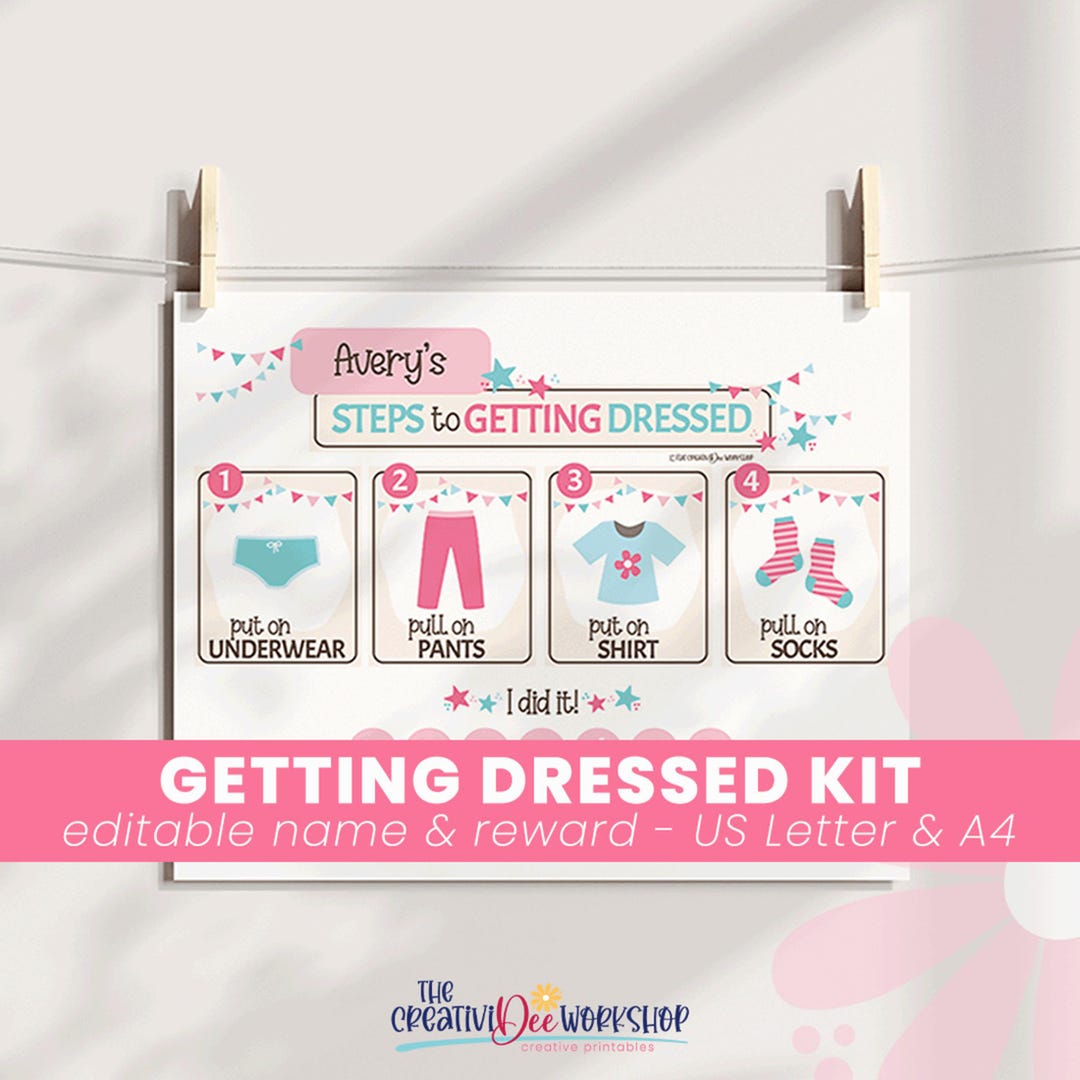 Getting Dressed Chart, Pink Toddler Routine, Personalized Visual ...