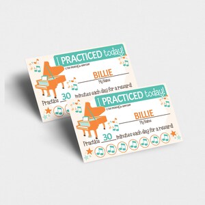 Practice Piano Punch Card, Editable Name and Practice Time, Printable Music Tracker for Children, Orange Cards for Children