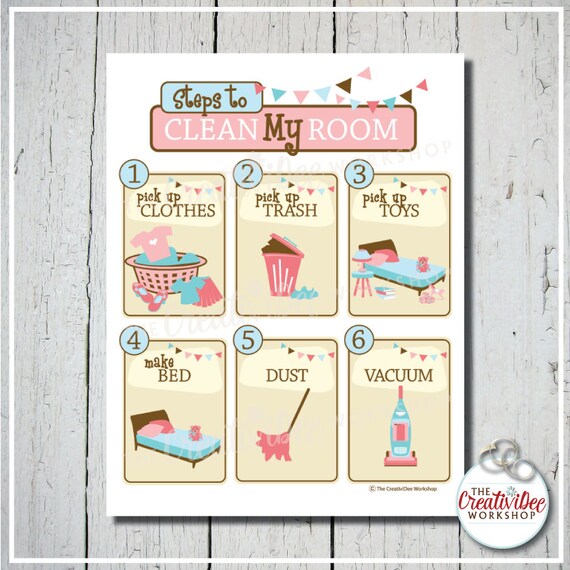 Clean My Room Chart For Children Pink Printable