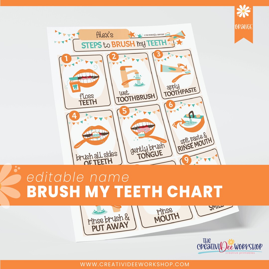 Printable Brush My Teeth Chart, Children's Routine, Editable Name ...