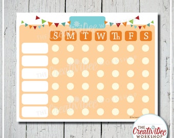 Chore Chart, Printable, Editable, Instant Download, Orange, Children's Chart