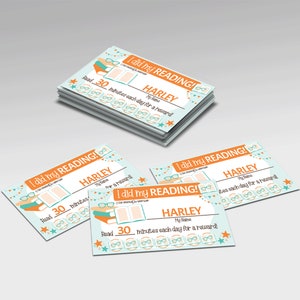 Printable Reading Punch Card for Kids, Editable Name and Time, Orange Cards, Reading Tracker for Children, Homeschool Classroom Tools