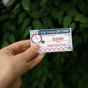 Printable Ready on Time Punch Card, Time Tracker for Kids, Blue Cards for Boy, Editable Name and Reward, Children's Routine