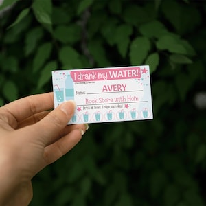 Water Tracker Punch Cards, Editable Name and Reward, Healthy Habit Incentives, Pink Printable for Children, Drink Water Cards