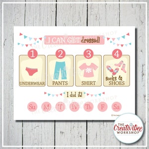 Getting Dressed Chart | Steps to Get Dressed | Children&#39;s Chart | Pink | Get Dressed Chart | Printable Routine Chart | Toddler Chart