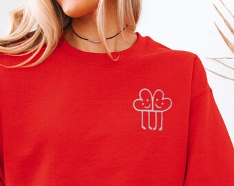 Sudadera minimalista con corazón para San Valentín – Suéter acogedor de cuello redondo con estampado de amor