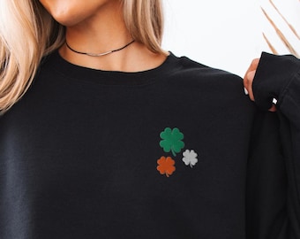 Sudadera con trébol irlandés bordado – Cuello redondo con trébol de colores irlandeses
