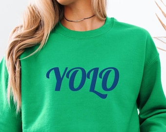 Sudadera bordada YOLO / Cuello redondo Millennial Slang