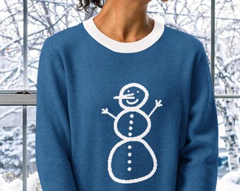 Jersey de punto con cuello redondo y diseño de muñeco de nieve / Jersey acogedor para las vacaciones de invierno
