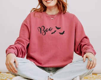 Sudadera de Halloween bordada con murciélagos, suéter de otoño espeluznante