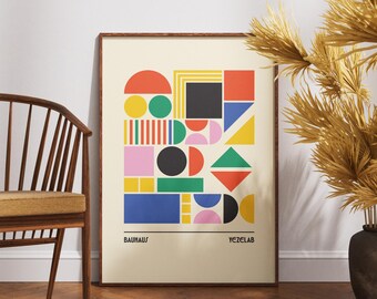 Modern Bauhaus Wall Art - Abstract Geometric Digital Print, Minimalist Poster, Mid Century Printable Art for Home Decor