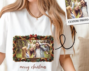 Personalized Merry Christmas Picture Shirt, Custom Photo Christmas T-shirt, Photo Gifts Personalized, Custom Family Xmas Shirt