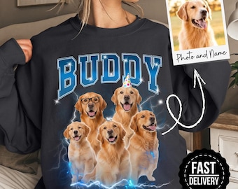 Custom Pet Vintage Bootleg T-Shirt, Retro Personalized Pet Photo + Name Comfort Colors® Shirt, Custom Dog Portrait Top,Design Cat Shirt Tee