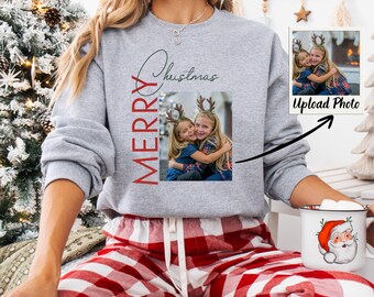 Personalized Christmas Photo Sweatshirt, Custom Merry Christmas Crewneck, Upload Your Photo Sweatshirt, Holiday Gift for Family, Custom Gift