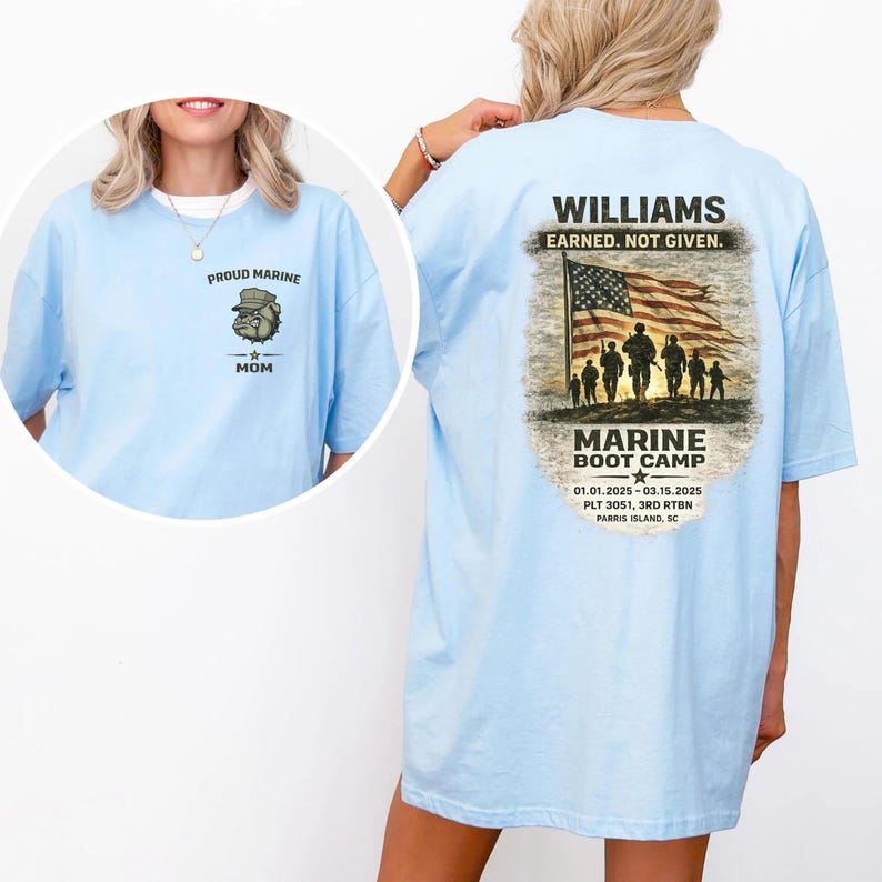 Custom Proud Marine Family Shirt, Personalized USMC Graduation Tee, Marine Mom Dad Wife Sister Brother Army Shirts, immagine 3
