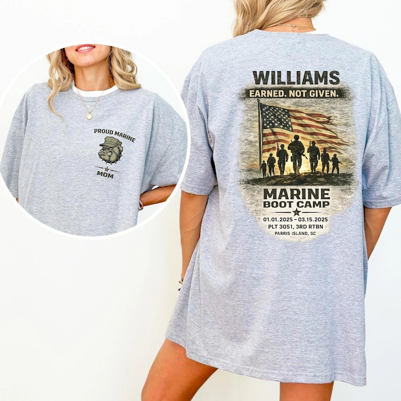 Custom Proud Marine Family Shirt, Personalized USMC Graduation Tee, Marine Mom Dad Wife Sister Brother Army Shirts, immagine 4