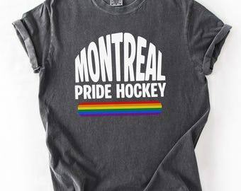 Comfort Colors Montreal Pride Hockey T-Shirt, LGBTQ Rainbow Hockey Romance Reader Tee, Queer Bookish Sports Romance Gift