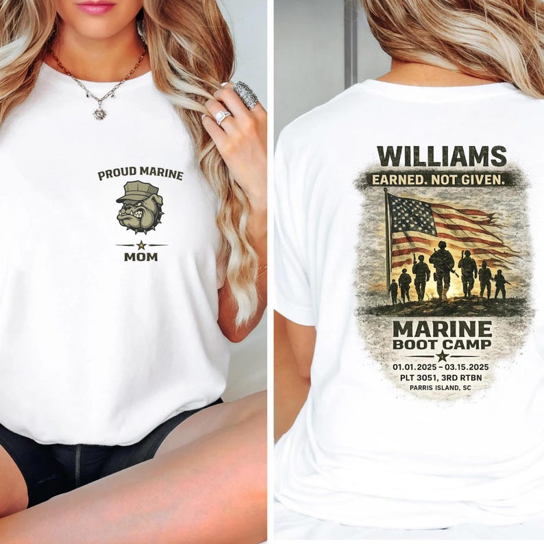 Custom Proud Marine Family Shirt, Personalized USMC Graduation Tee, Marine Mom Dad Wife Sister Brother Army Shirts, immagine 1