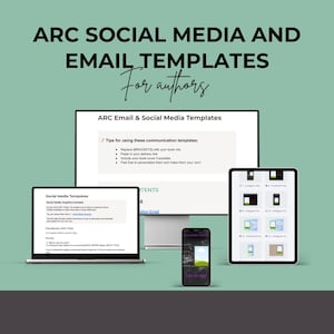 May include: A digital marketing graphic with the text "ARC SOCIAL MEDIA AND EMAIL TEMPLATES For authors." The image shows a laptop, desktop monitor, tablet, and smartphone displaying social media and email templates.