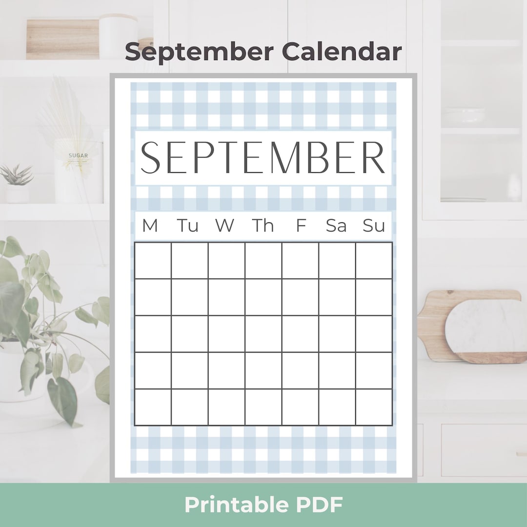 Printable September Calendar | Minimalist Monthly Planner | Blank ...