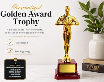 Personalized Golden Award Trophy, Custom Employee Recognition Gift, Corporate Achievement Award