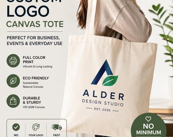 Custom Logo Canvas Tote Bag, Personalized Business Gift, Corporate Event Merchandise