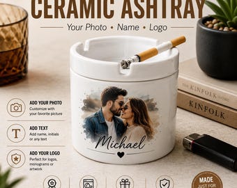 Personalized Photo Ashtray, Custom Ceramic Ashtray, Picture Name or Logo Gift
