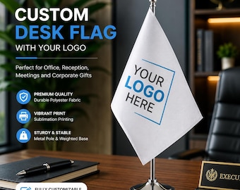 Custom Logo Desk Flag, Personalized Company Table, Business Office, Corporate Gift, Custom Branding Decor