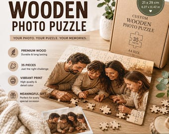 Custom Photo Puzzle, Personalized Wooden Jigsaw, Family Gift, Anniversary Keepsake, A4 35 Pieces