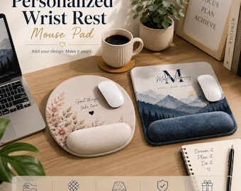 Personalized Wrist Rest Mouse Pad, Custom Photo Logo Name, Ergonomic Desk Mat