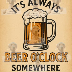 Beer O’Clock Printable Wall Art – Retro Bar Decor – 8x10 Digital Download – Man Cave Poster – Funny Beer Quote