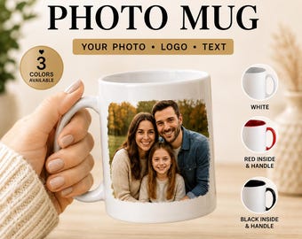 Personalized Photo Mug, Picture Coffee Cup, Add Your Logo or Text, Ceramic Drinkware