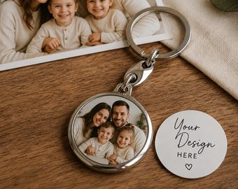 Personalized Double-Sided Photo Keychain, Metal Picture Keyring, Gift for Couples, Family & Pet Lovers