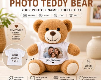 Personalized Photo Teddy Bear, Custom Stuffed Animal, Picture, Name or Logo Gift