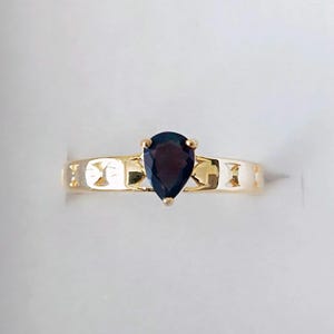 Pear Cut Black Spinel Solitaire Ring - Sterling Silver Birthstone