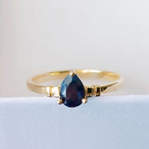Pear Cut Black Spinel Solitaire Ring - Sterling Silver Birthstone