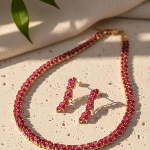 Pear Cut Natural Ruby Tennis Necklace in 925 Sterling Silver | July Birthstone | Handmade Jewellery