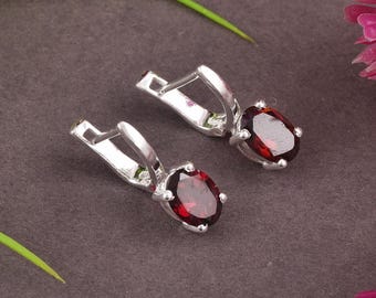 Rhodolith Granat Ohrringe: Sterling Silber Oval Edelstein