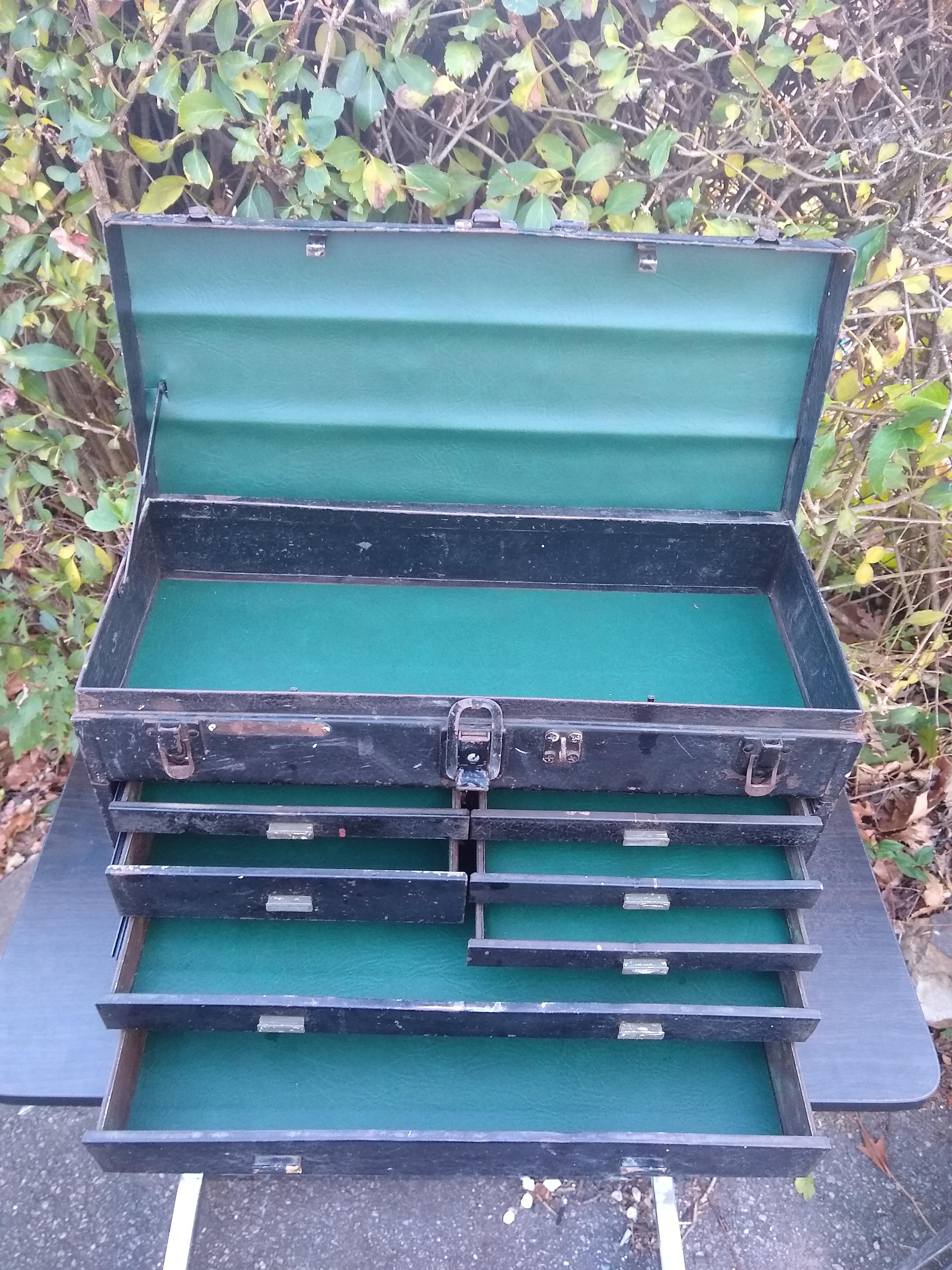WW2 Era Kennedy Machinists Tool Box With Green Vinyl Pleatherette