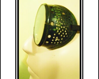 Vintage Safety Goggles Distressed Black Metal With Clear Lenses And New Elastic