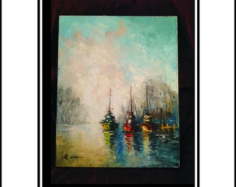 Three Boats Painting Original Oil On Canvas