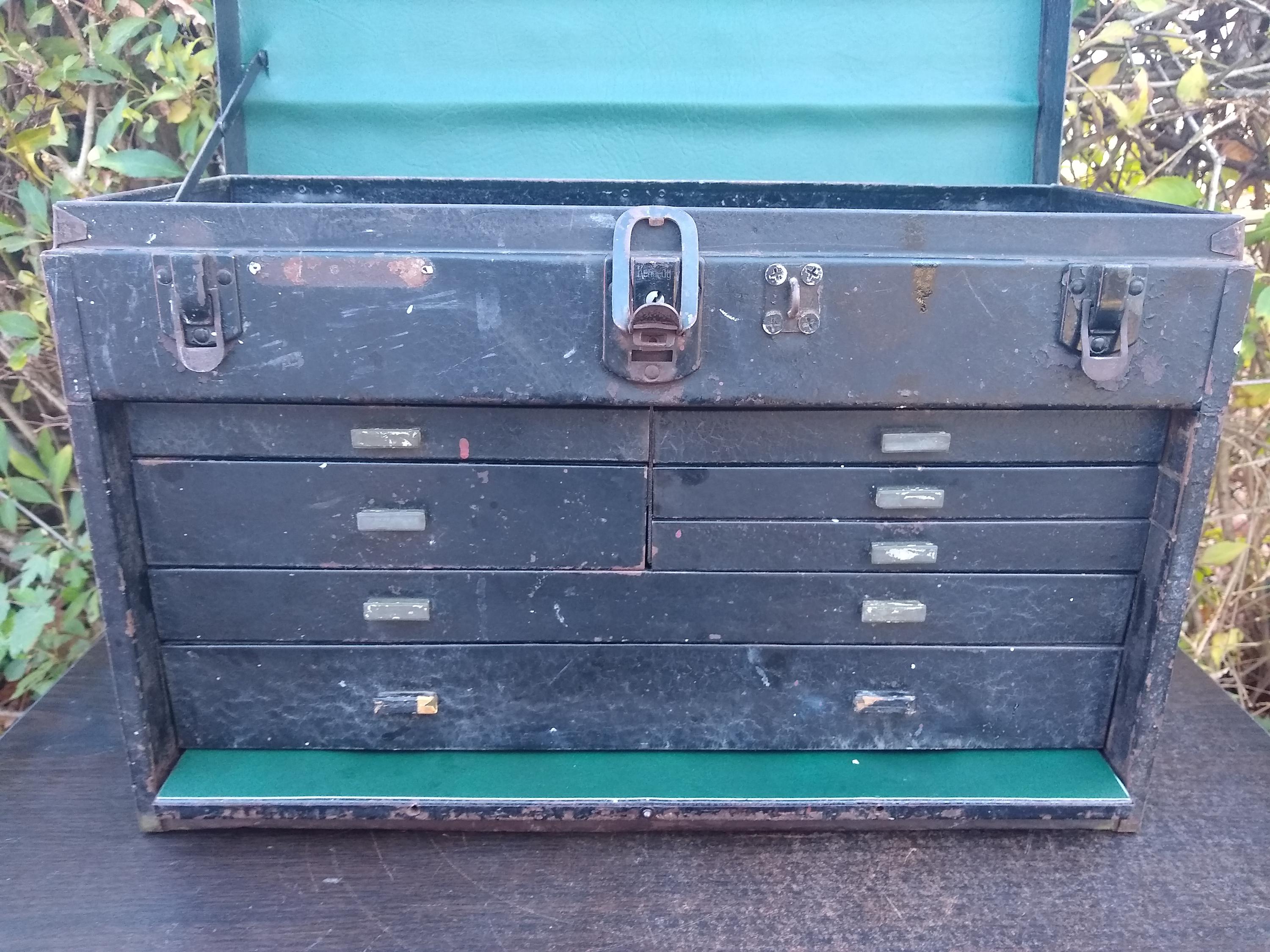 WW2 Era Kennedy Machinists Tool Box With Green Vinyl Pleatherette