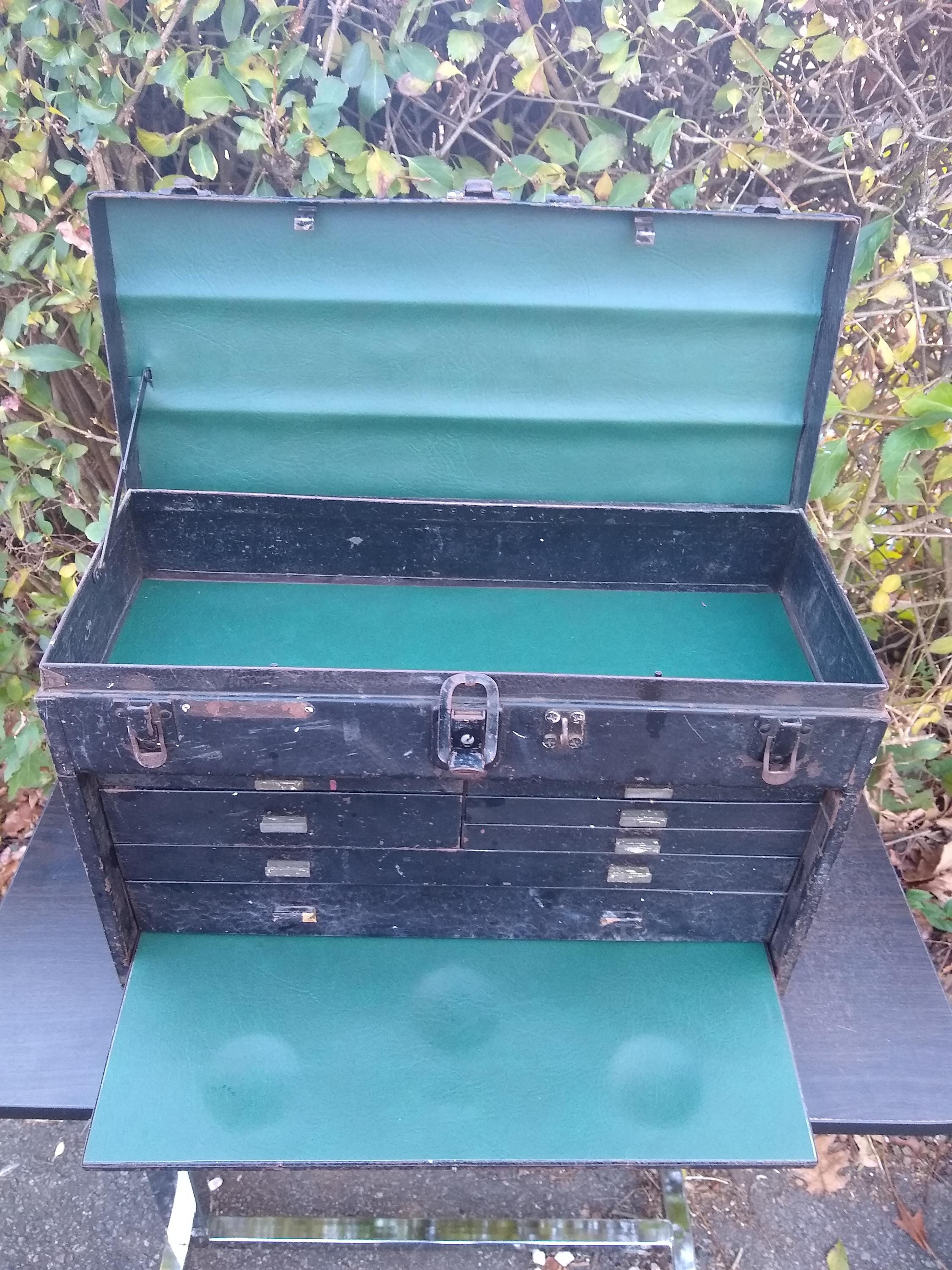 WW2 Era Kennedy Machinists Tool Box With Green Vinyl Pleatherette