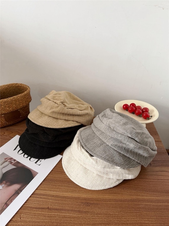 Japanese Style Flat Top Cap Women Linen Look Summer Military Hat Lightweight Casual Baker Boy Cap
